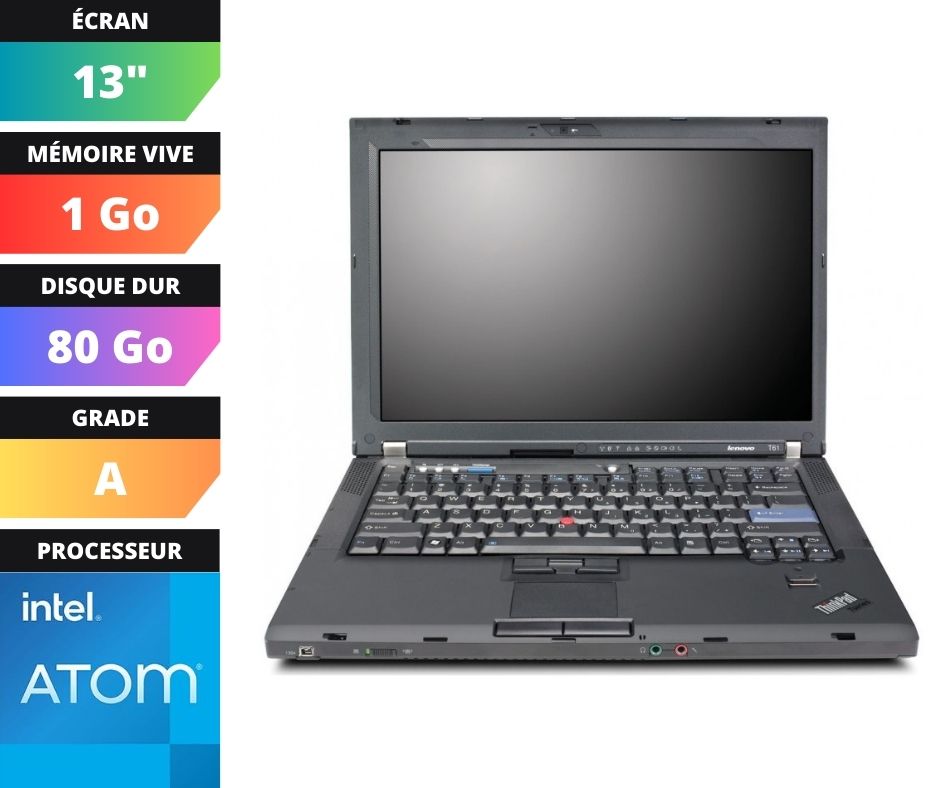 PORTABLE LENOVO THINKPAD T61 - 15 - Intel(R) Core(TM)2 Duo CPU T7100 @ 1.80GHz - 1 GO - 80 GO - SATA (A)