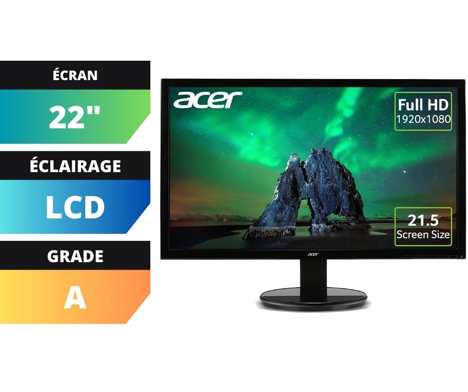 ECRAN ACER K22HQL - 22 - LCD Rétroéclairage par tubes (A)