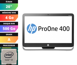 TOUT EN UN HP PROONE 400 - 20 - Intel(R) Core(TM) i3-4130T CPU @ 2.90GHz - 4 GO - 500 GO - SATA (A)